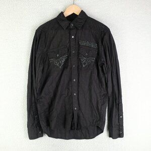 Affliction Shirt Mens Medium Black Button Up Gothic Embroidered Premium Retro